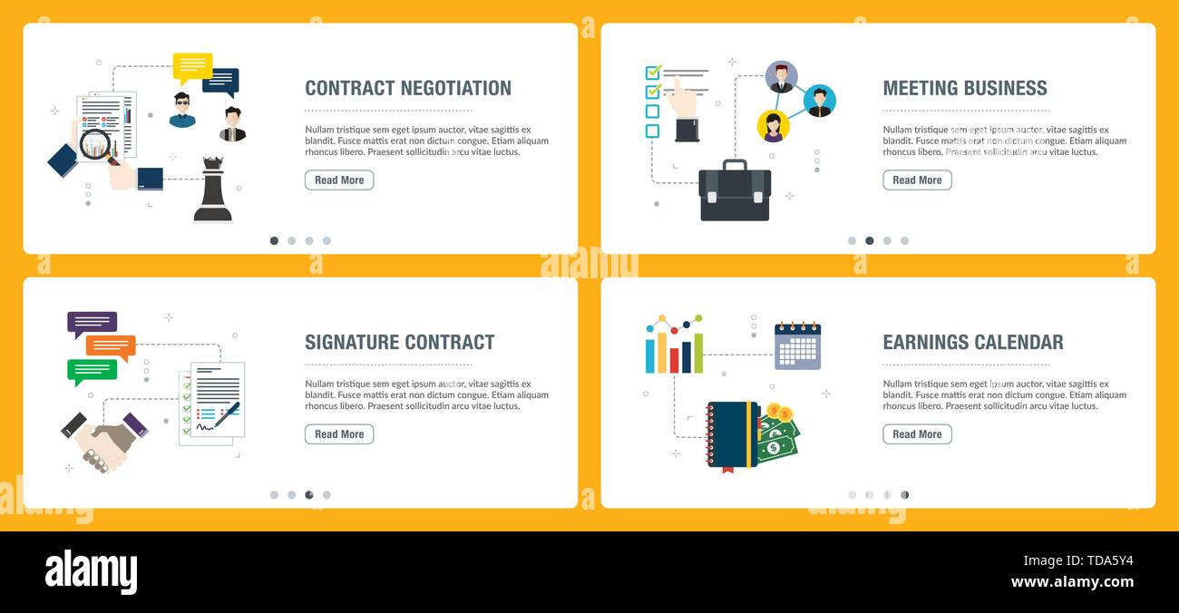 Der Vektor der vertikalen Web Banner mit Vertrag negotitation, Konferenz business, Unterschrift Vertrag festgelegt, Ergebnis Kalender. Vektor banner Vorlage für Wir Stock Vektor