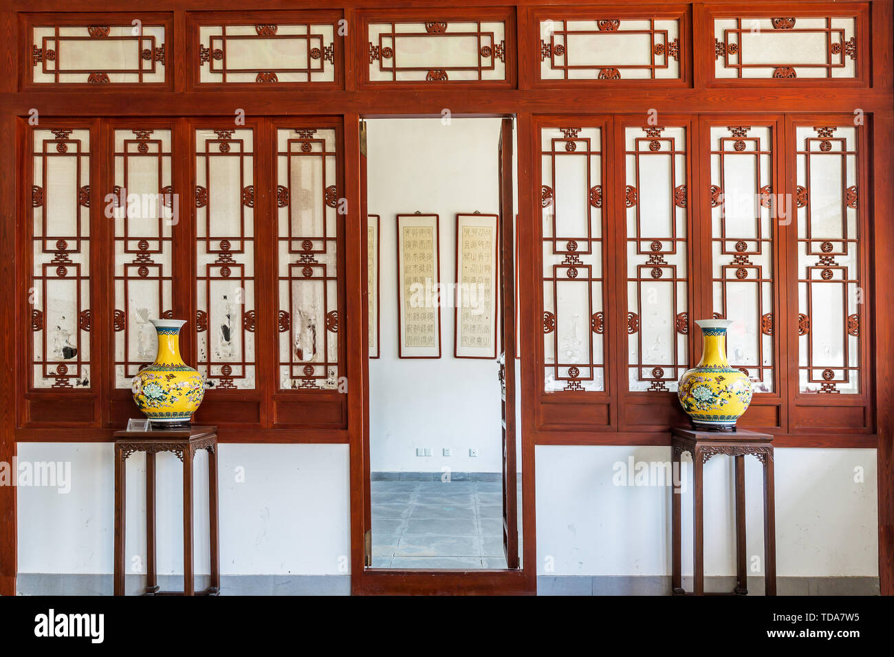 Chinesische partition Türen und Fenster von Han Wang Mansion, Huimin County, Binzhou Stadt, Provinz Shandong Stockfoto
