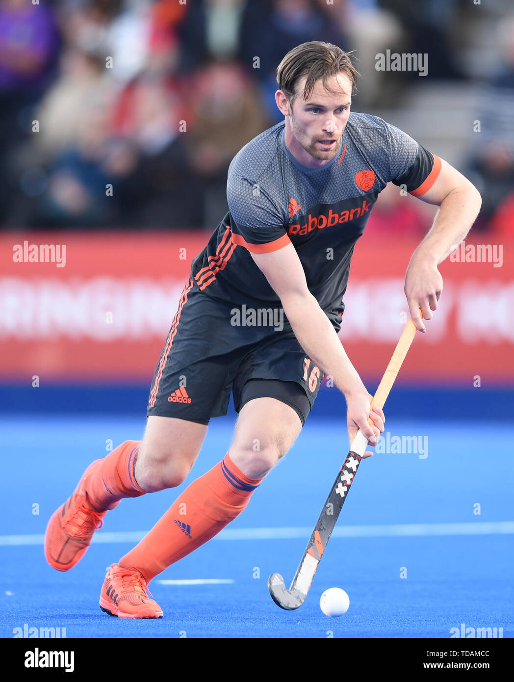 Lee Valley, London, UK. 14 Juni, 2019. Mens FIH-Pro League Hockey, Großbritannien gegen Niederlande; Mirco Pruyser der Niederländischen Credit: Aktion plus Sport/Alamy leben Nachrichten Stockfoto