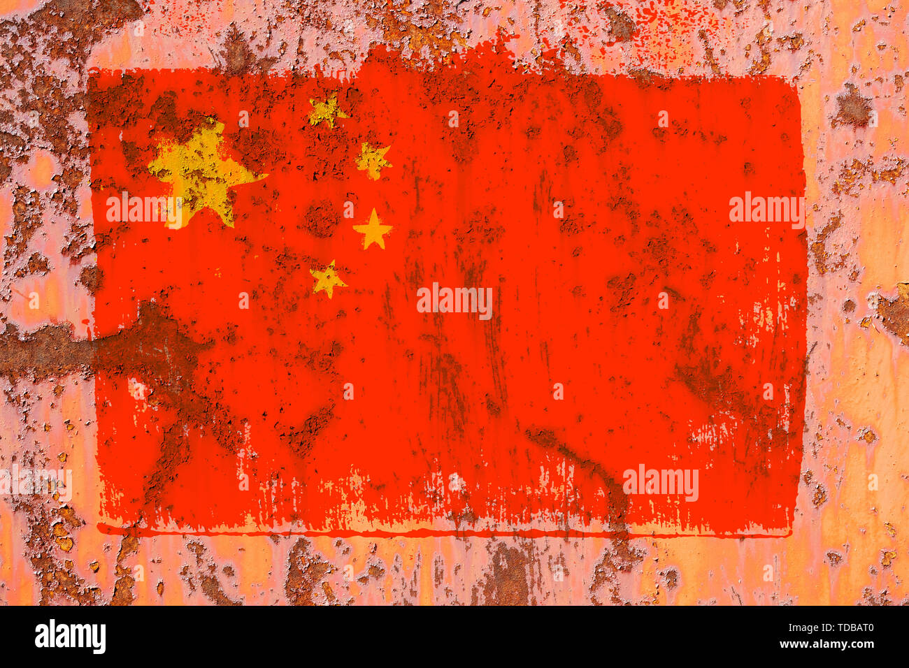 Hintergrund der alten Chinesischen Flagge im grunge Stil Stockfoto