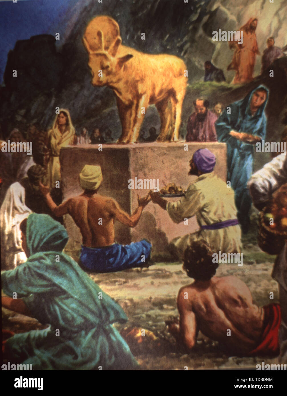 Abbildung: Aus der Bibel, Exodus 32:4' der Herstellung des Goldenen Kalbes. Stockfoto