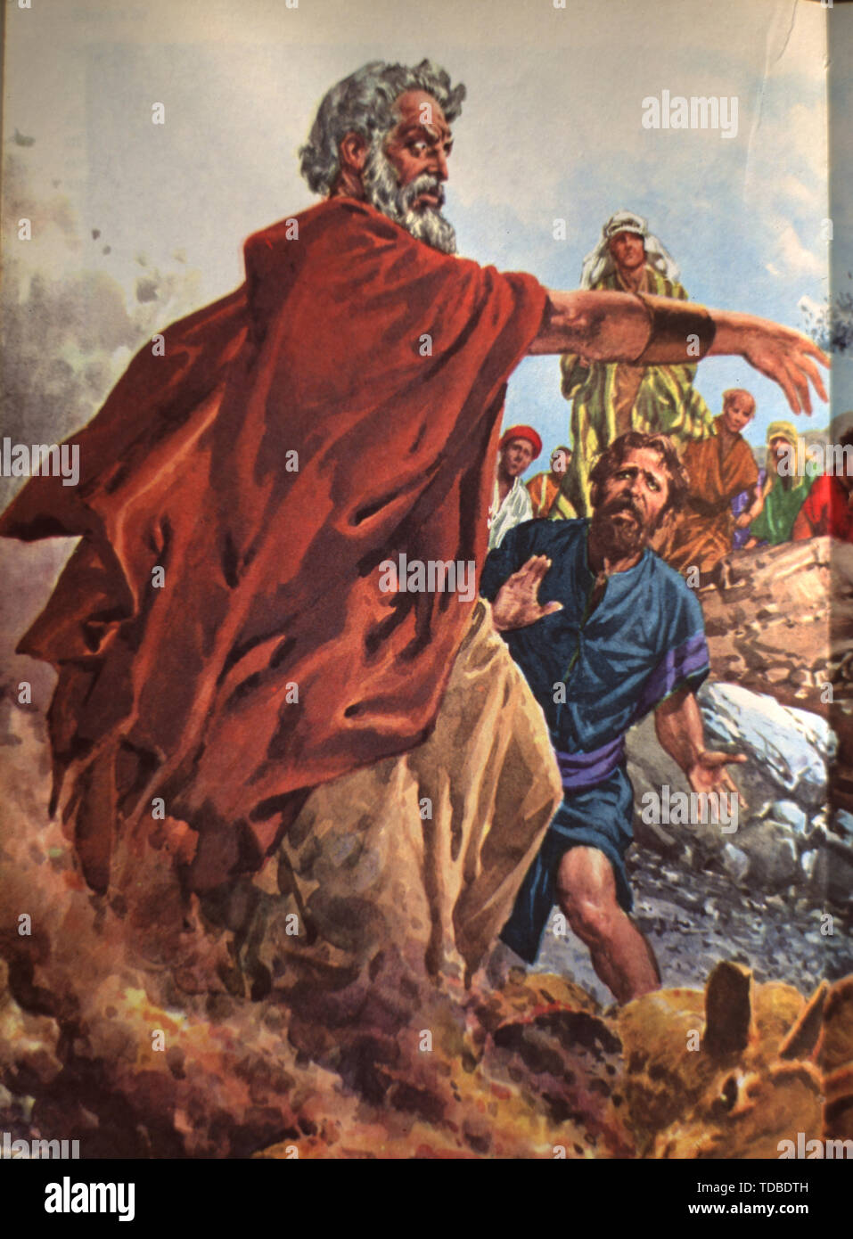 Abbildung: Aus der Bibel, Exodus 32:19 "Moses' Zorn. Stockfoto