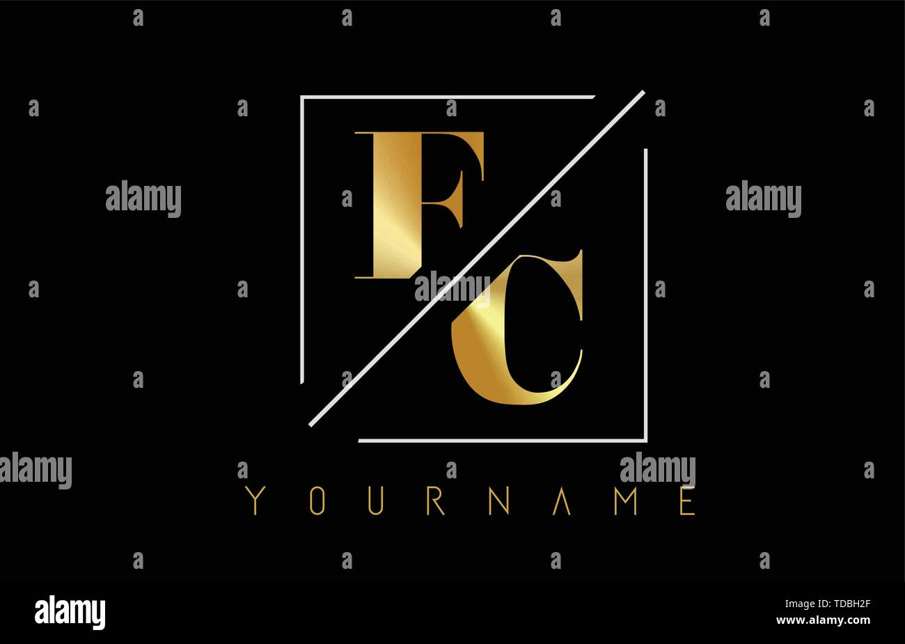 Eg goldenen Buchstaben Logo mit geschnittenen und Schnitt Design und quadratischen Rahmen Vector Illustration Stock Vektor