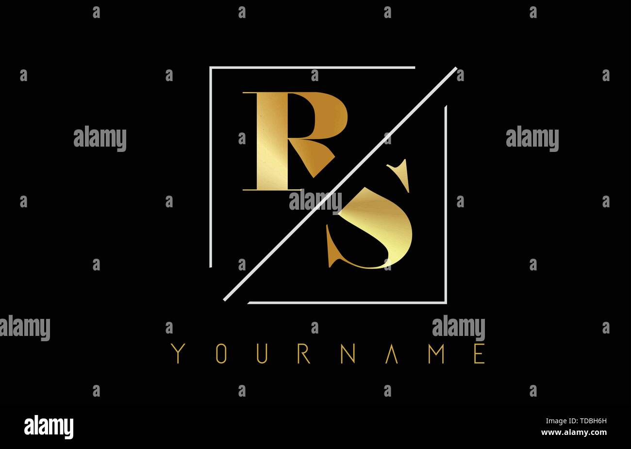 RS goldenen Buchstaben Logo mit geschnittenen und Schnitt Design und quadratischen Rahmen Vector Illustration Stock Vektor