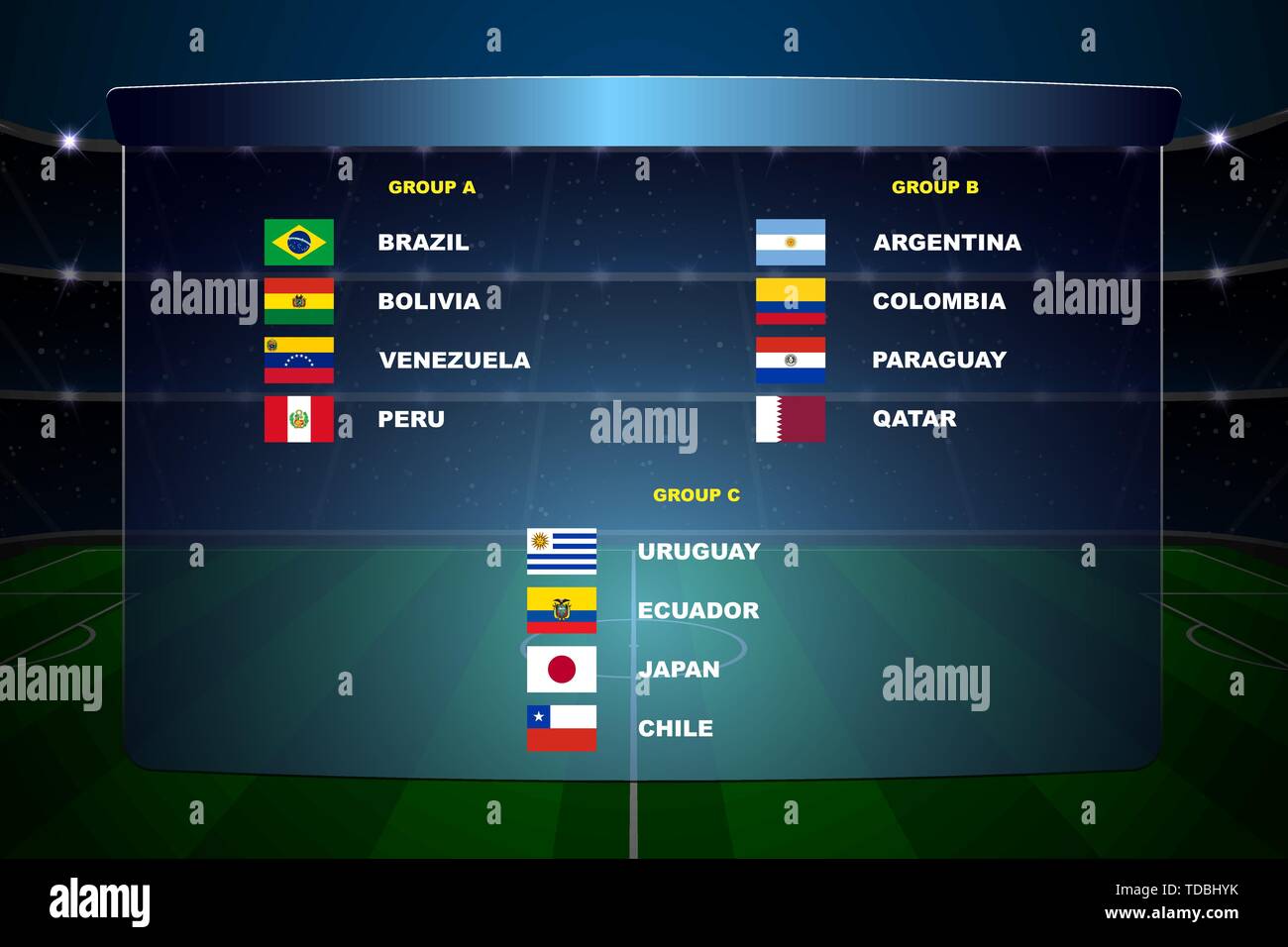 Südamerika Fußball-Gruppen. Alle Flags Stock Vektor