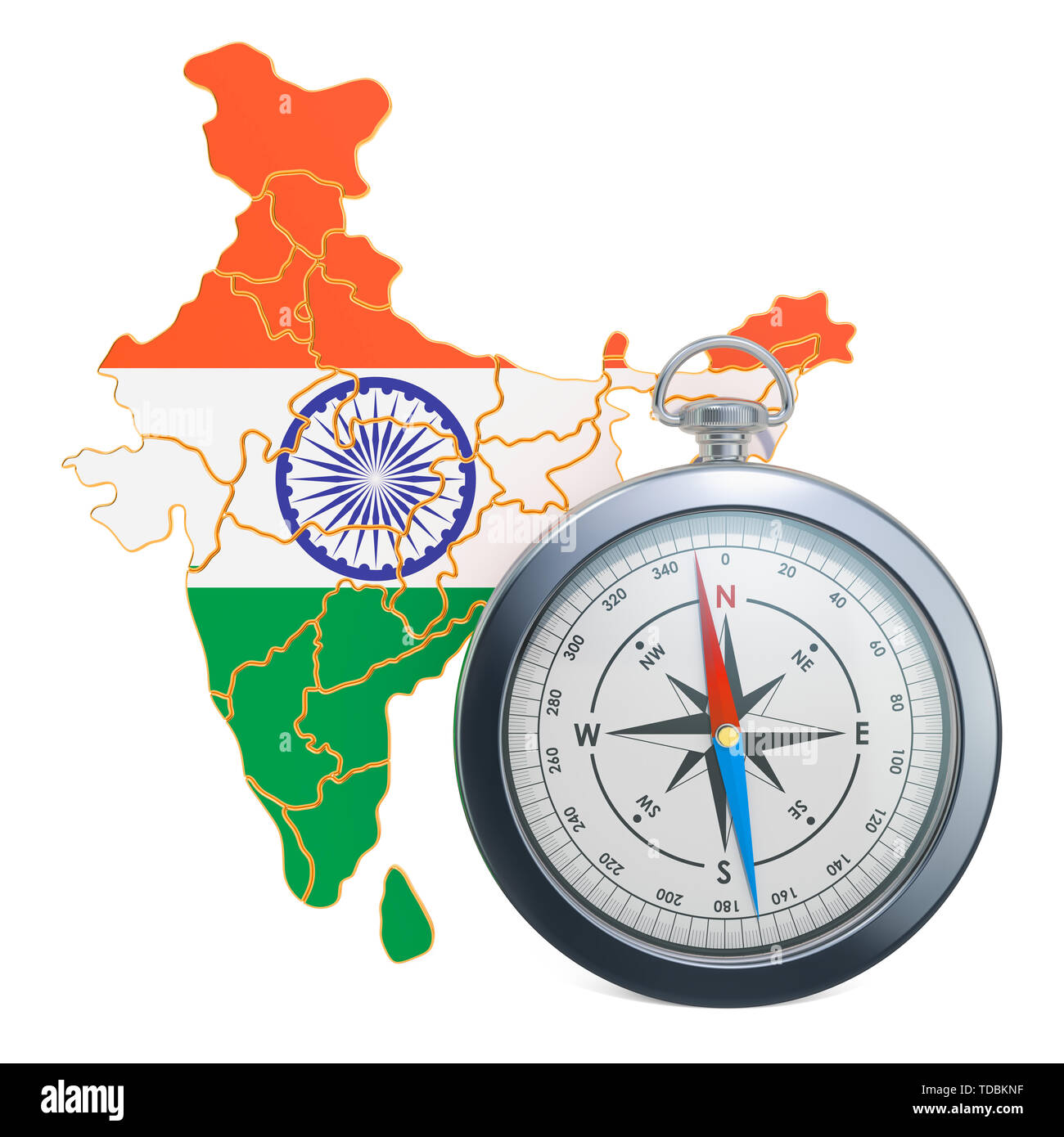 Reisen und Tourismus in Indien Konzept. 3D-Rendering auf weißem Hintergrund Stockfoto