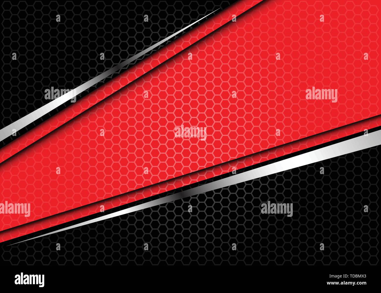 Abstrakt rot Silver Line Banner auf schwarz Hexagon mesh pattern Design moderne futuristischen Hintergrund Vector Illustration. Stock Vektor