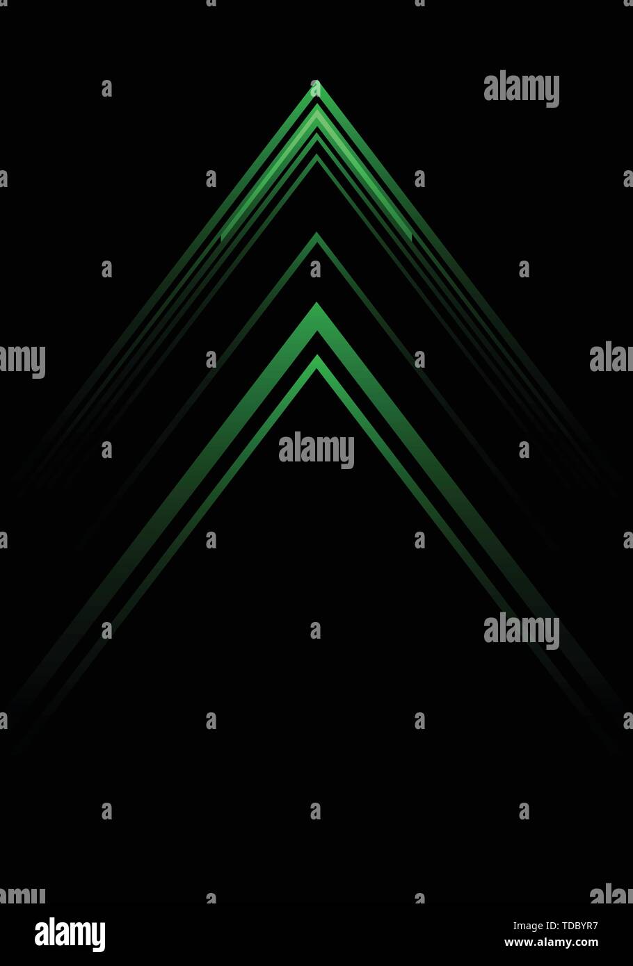 Abstrakte grünes Licht Geschwindigkeit Richtung Pfeil auf schwarzem Design moderne futuristischen Hintergrund Vector Illustration. Stock Vektor