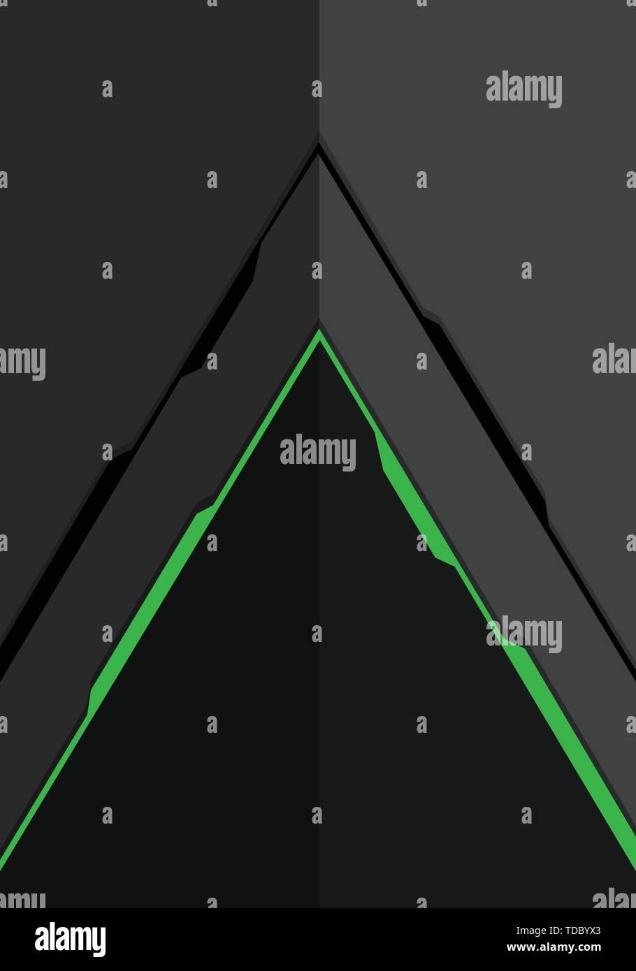 Abstrakte grüne Linie Pfeil auf grauem Metall Design moderne futuristischen Technologie Hintergrund Vector Illustration. Stock Vektor