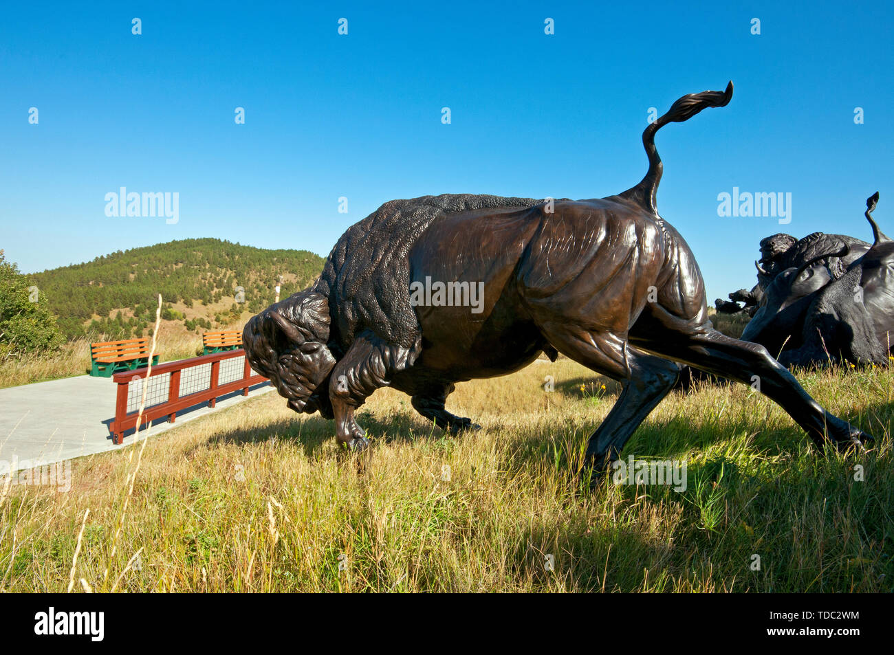 Bronze Skulpturen über Büffel Jagd in "TatankaStory der Bison' Museum