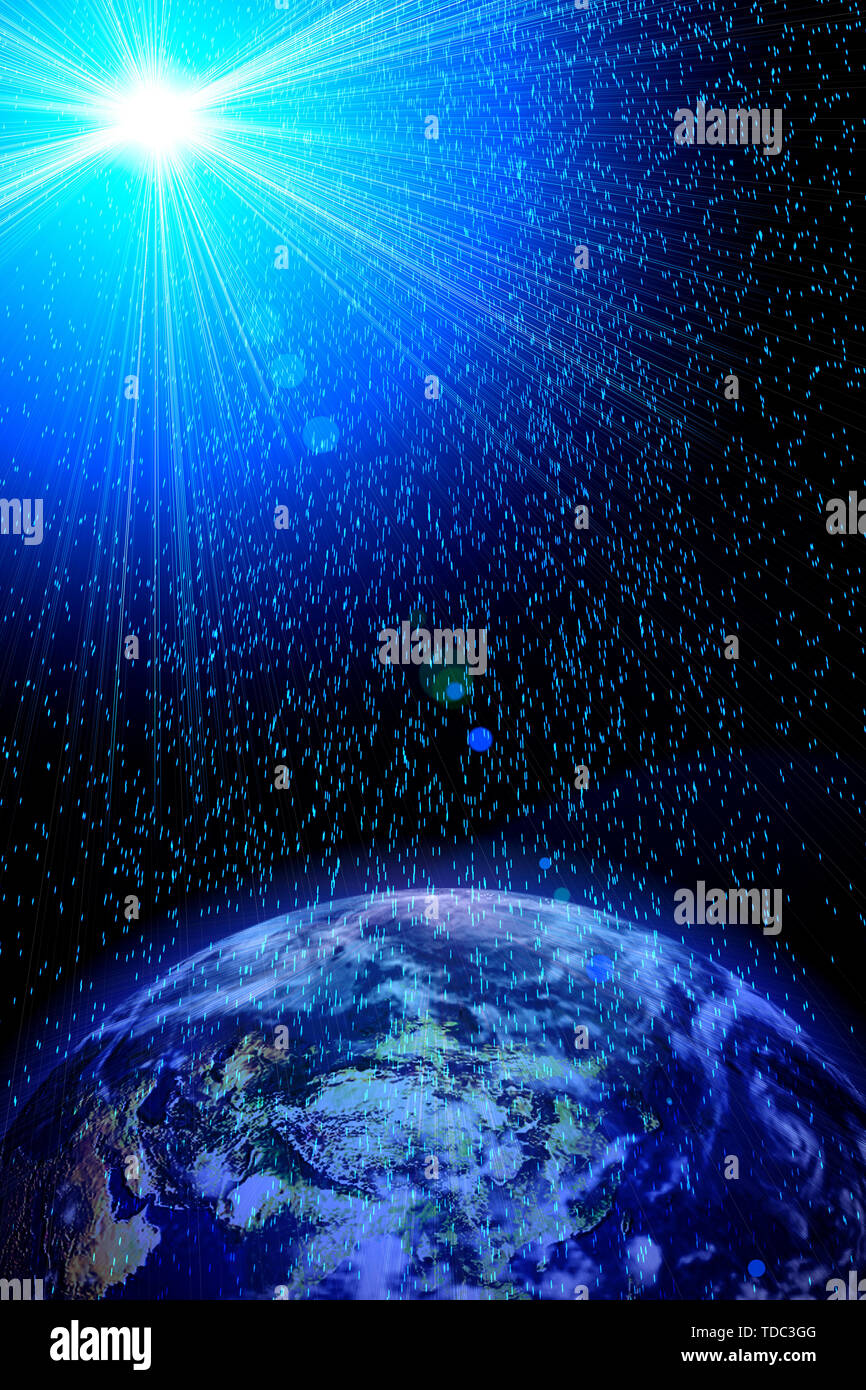 3D Erde und kosmische Space Star Bahn bilden Zusammenfassung Hintergrund, d. h. der Datenaustausch und das globale Netzwerk Konzepte und Ideen Stockfoto