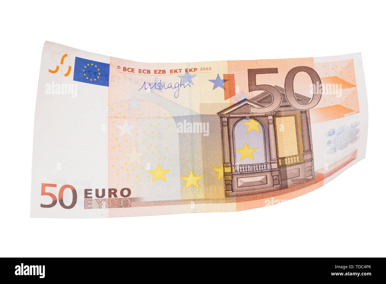 50 euro Banknote auf weißen Hintergrund. Hochauflösendes Foto Stockfoto
