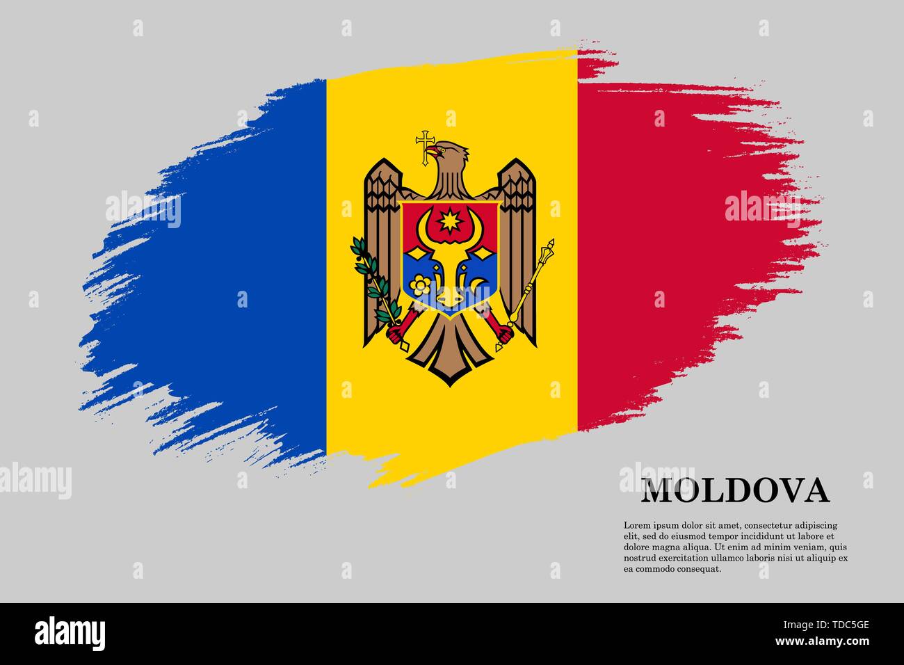 Pinselstrich gestaltete Flagge der Republik Moldau. Für Ihr Design Template Stock Vektor