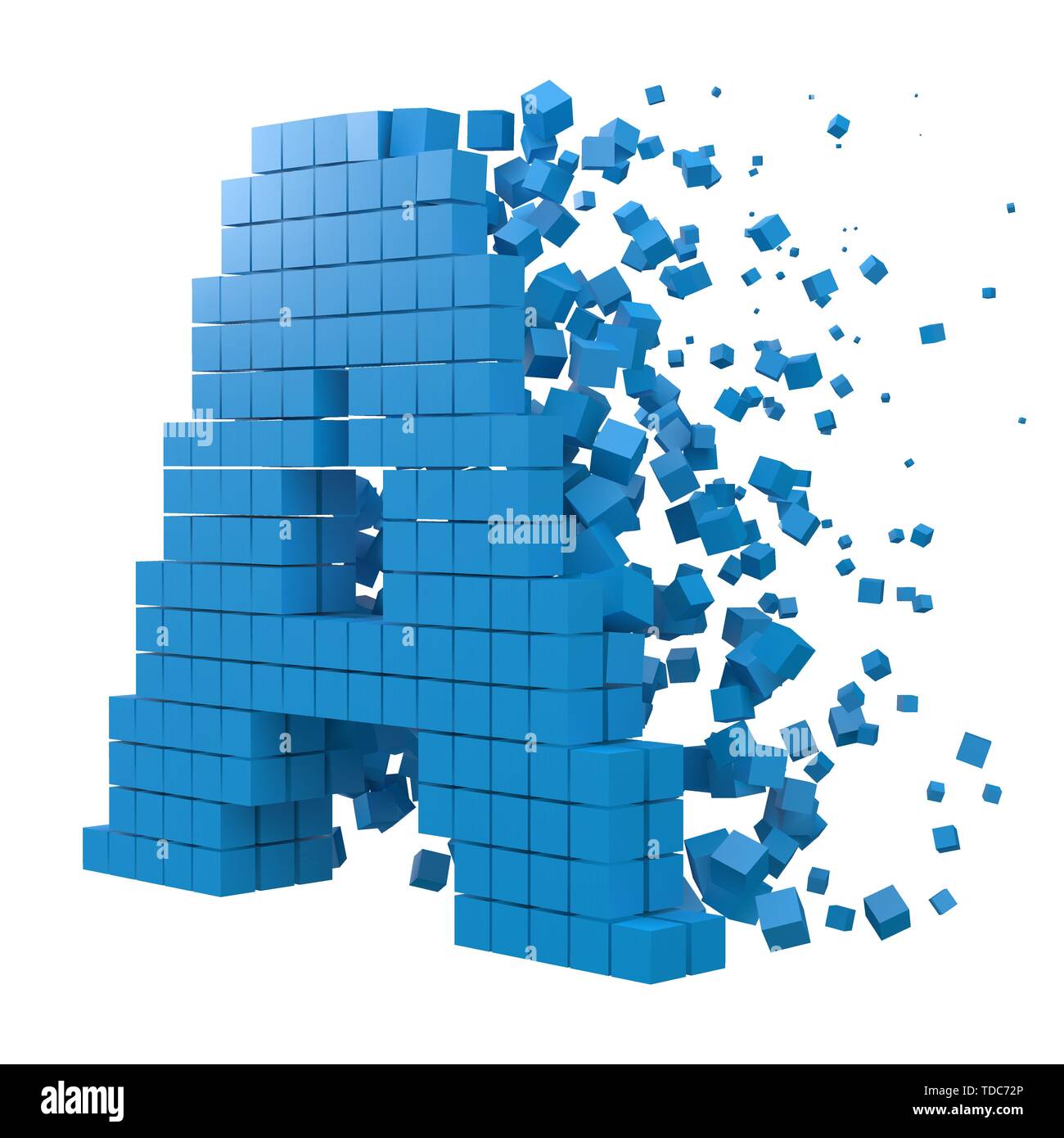 Schreiben einem geformten Datenbaustein. Version mit blauen Würfel. 3D-Pixel style Vector Illustration. für blockchain, Technik, Computer und abstrakte th geeignet Stock Vektor