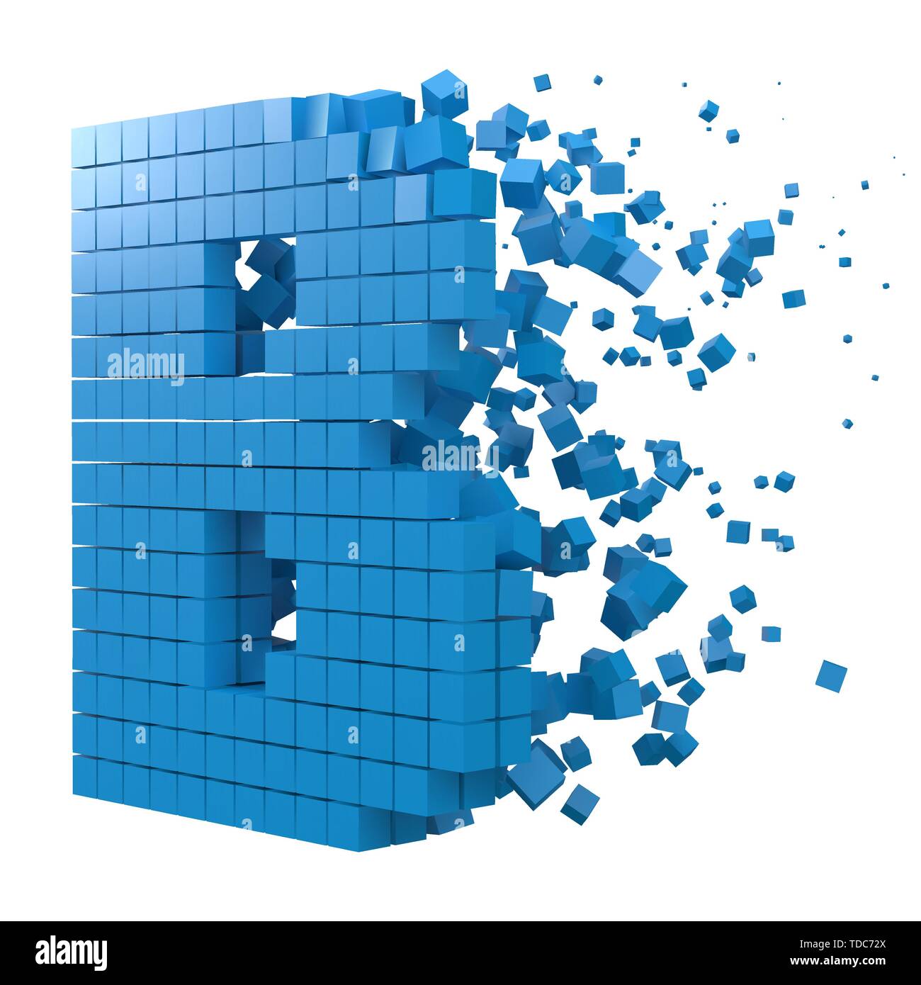 Buchstabe B geformte Datenbaustein. Version mit blauen Würfel. 3D-Pixel style Vector Illustration. für blockchain, Technik, Computer und abstrakte th geeignet Stock Vektor