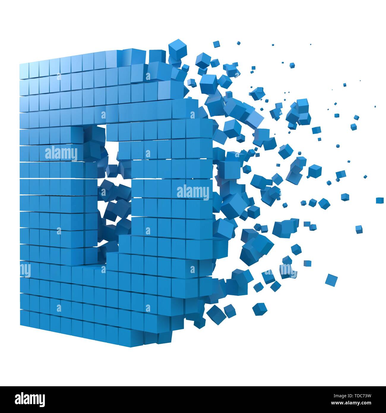 Buchstabe D-förmige Datenbaustein. Version mit blauen Würfel. 3D-Pixel style Vector Illustration. für blockchain, Technik, Computer und abstrakte th geeignet Stock Vektor