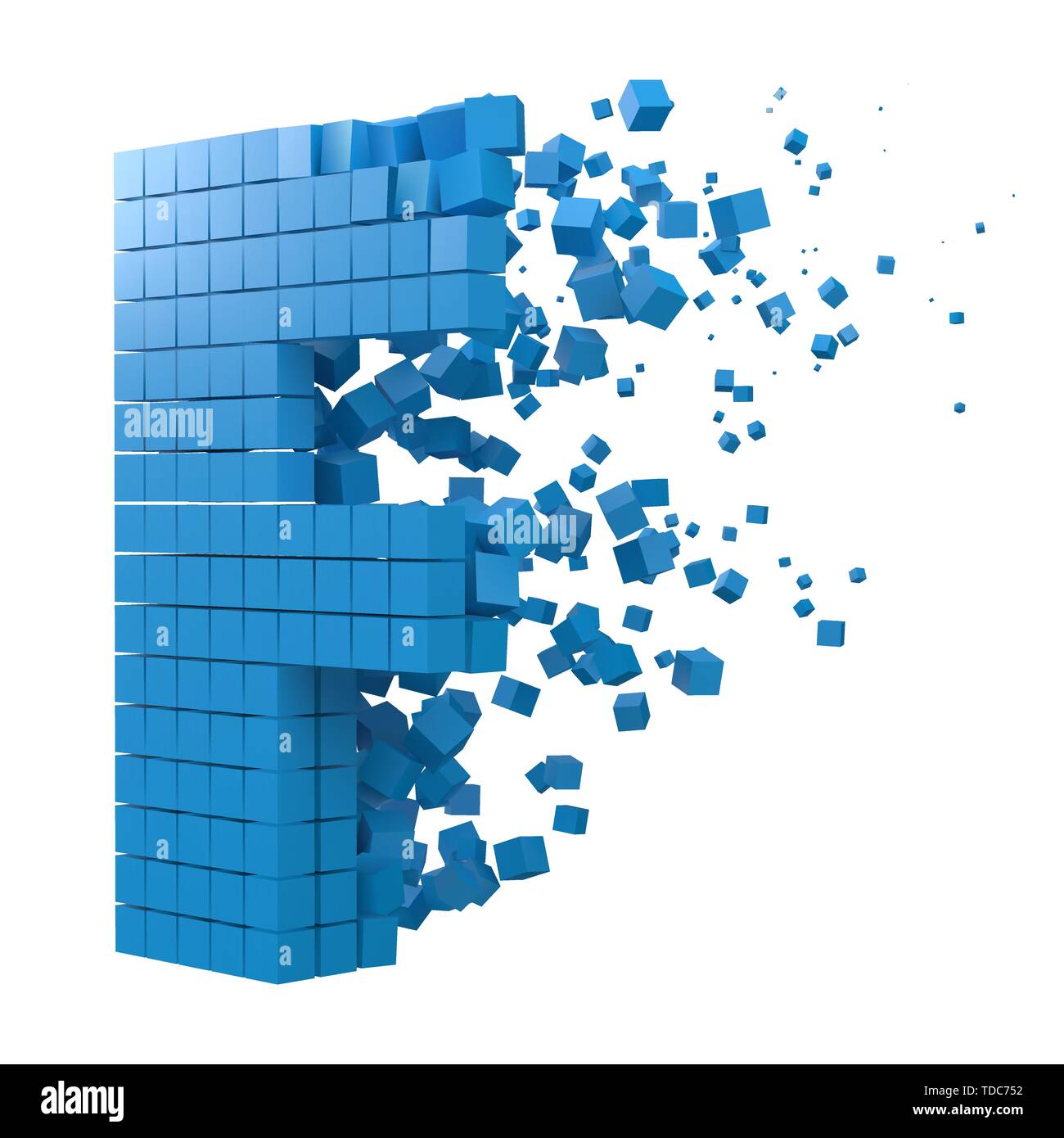 Buchstabe F geformt Datenbaustein. Version mit blauen Würfel. 3D-Pixel style Vector Illustration. für blockchain, Technik, Computer und abstrakte th geeignet Stock Vektor