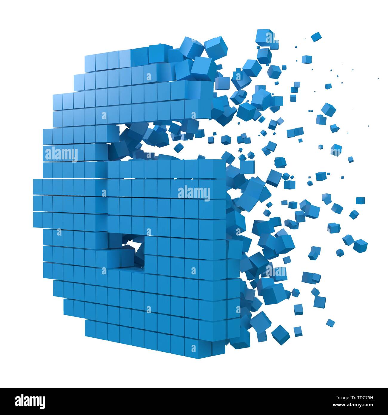 Buchstabe G geformte Datenbaustein. Version mit blauen Würfel. 3D-Pixel style Vector Illustration. für blockchain, Technik, Computer und abstrakte th geeignet Stock Vektor