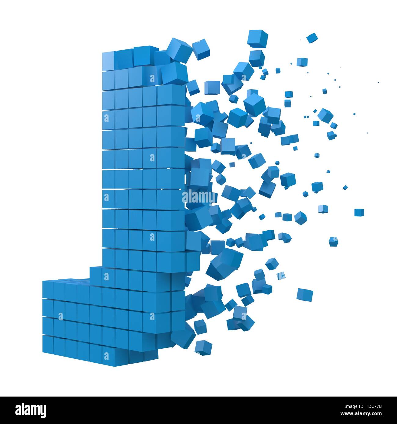 Buchstabe J-förmige Datenbaustein. Version mit blauen Würfel. 3D-Pixel style Vector Illustration. für blockchain, Technik, Computer und abstrakte th geeignet Stock Vektor
