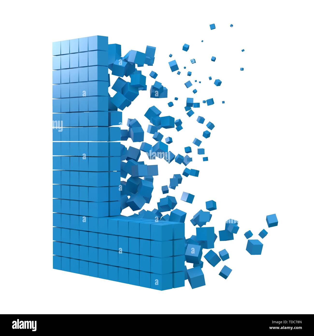 Schreiben L-förmigen Datenbaustein. Version mit blauen Würfel. 3D-Pixel style Vector Illustration. für blockchain, Technik, Computer und abstrakte th geeignet Stock Vektor
