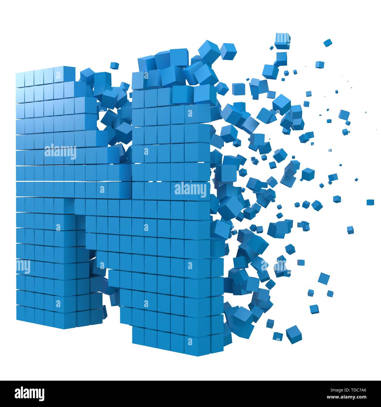Buchstabe N geformten Datenbaustein. Version mit blauen Würfel. 3D-Pixel style Vector Illustration. für blockchain, Technik, Computer und abstrakte th geeignet Stock Vektor