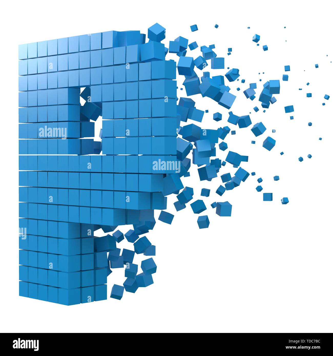 Buchstabe P geformte Datenbaustein. Version mit blauen Würfel. 3D-Pixel style Vector Illustration. für blockchain, Technik, Computer und abstrakte th geeignet Stock Vektor