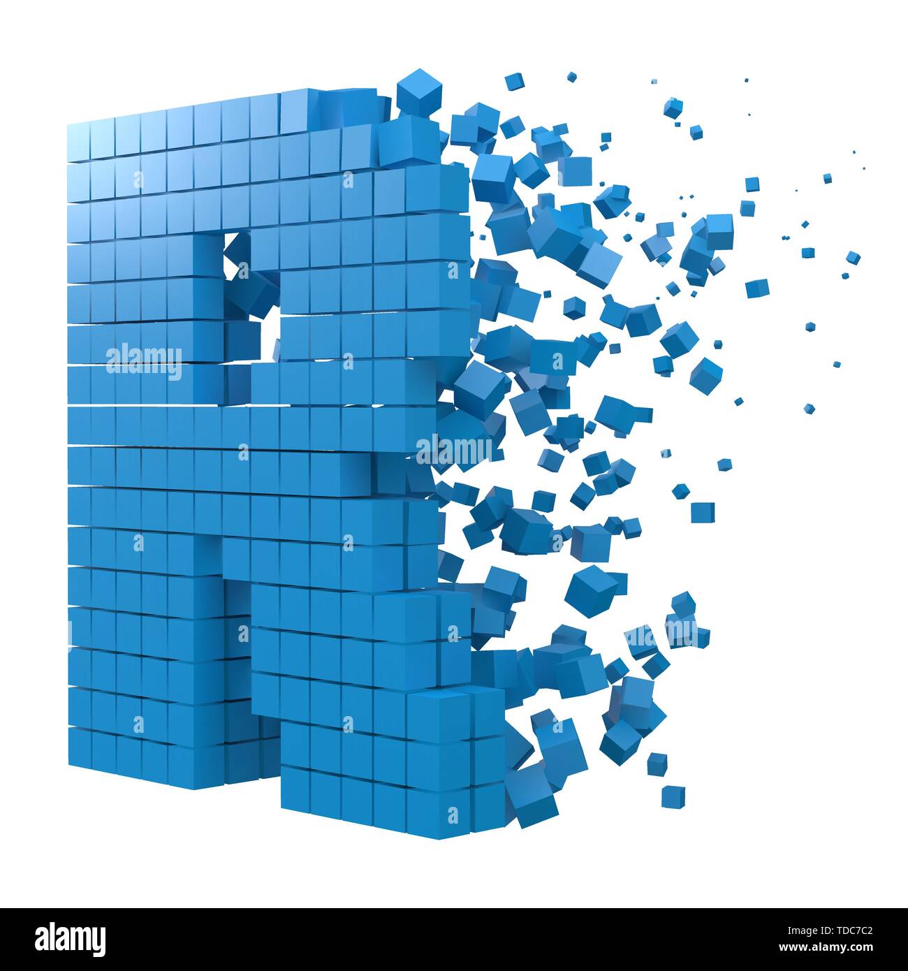 Buchstabe R geformte Datenbaustein. Version mit blauen Würfel. 3D-Pixel style Vector Illustration. für blockchain, Technik, Computer und abstrakte th geeignet Stock Vektor