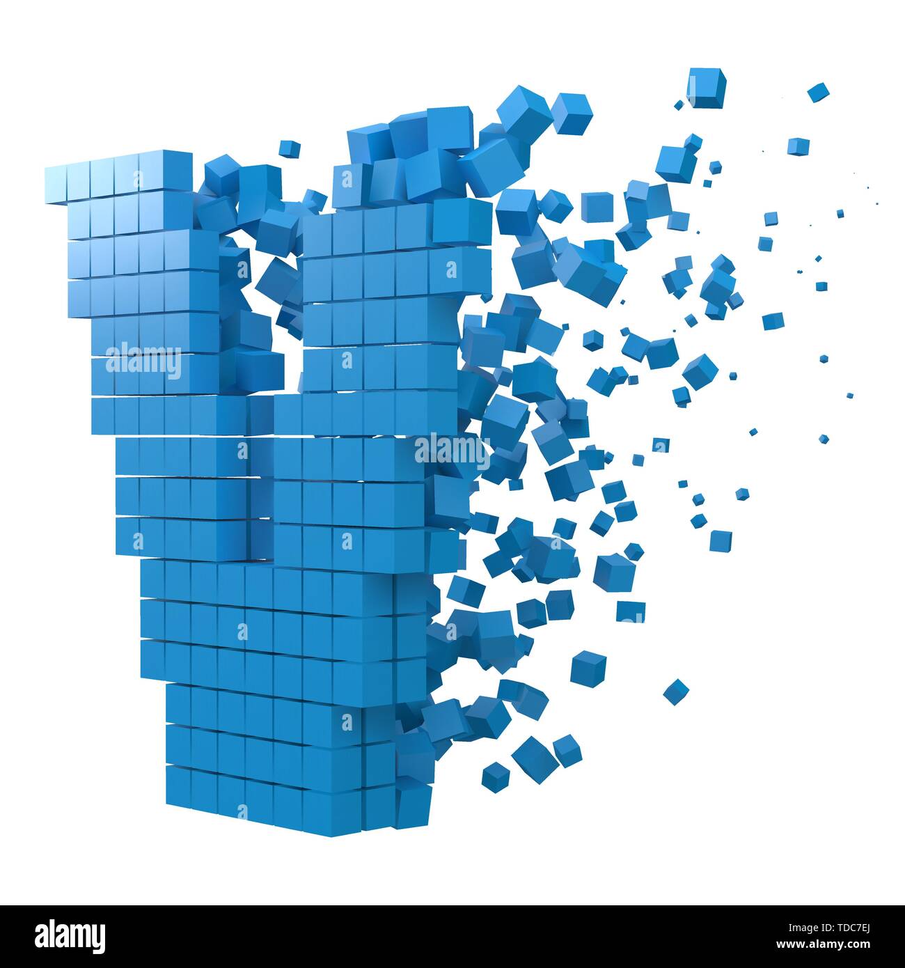Buchstabe V förmigen Datenbaustein. Version mit blauen Würfel. 3D-Pixel style Vector Illustration. für blockchain, Technik, Computer und abstrakte th geeignet Stock Vektor