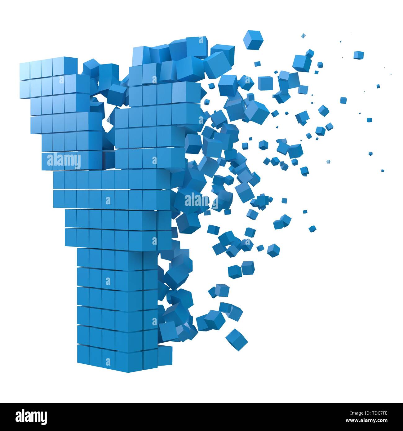 Buchstabe Y-förmige Datenbaustein. Version mit blauen Würfel. 3D-Pixel style Vector Illustration. für blockchain, Technik, Computer und abstrakte th geeignet Stock Vektor