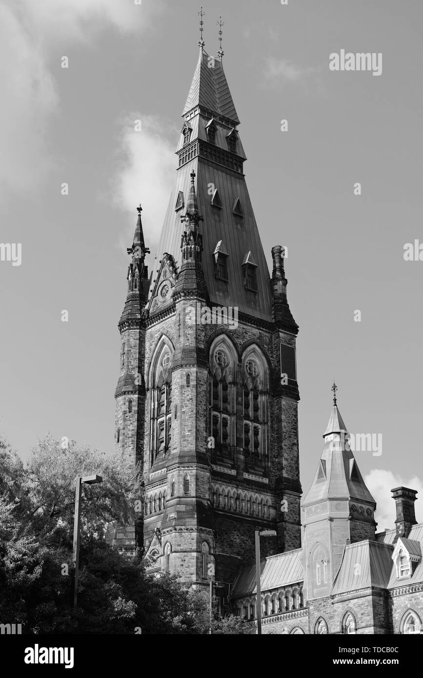 Parliament Hill Gebäude in Schwarz und Weiß in Ottawa, Kanada Stockfoto