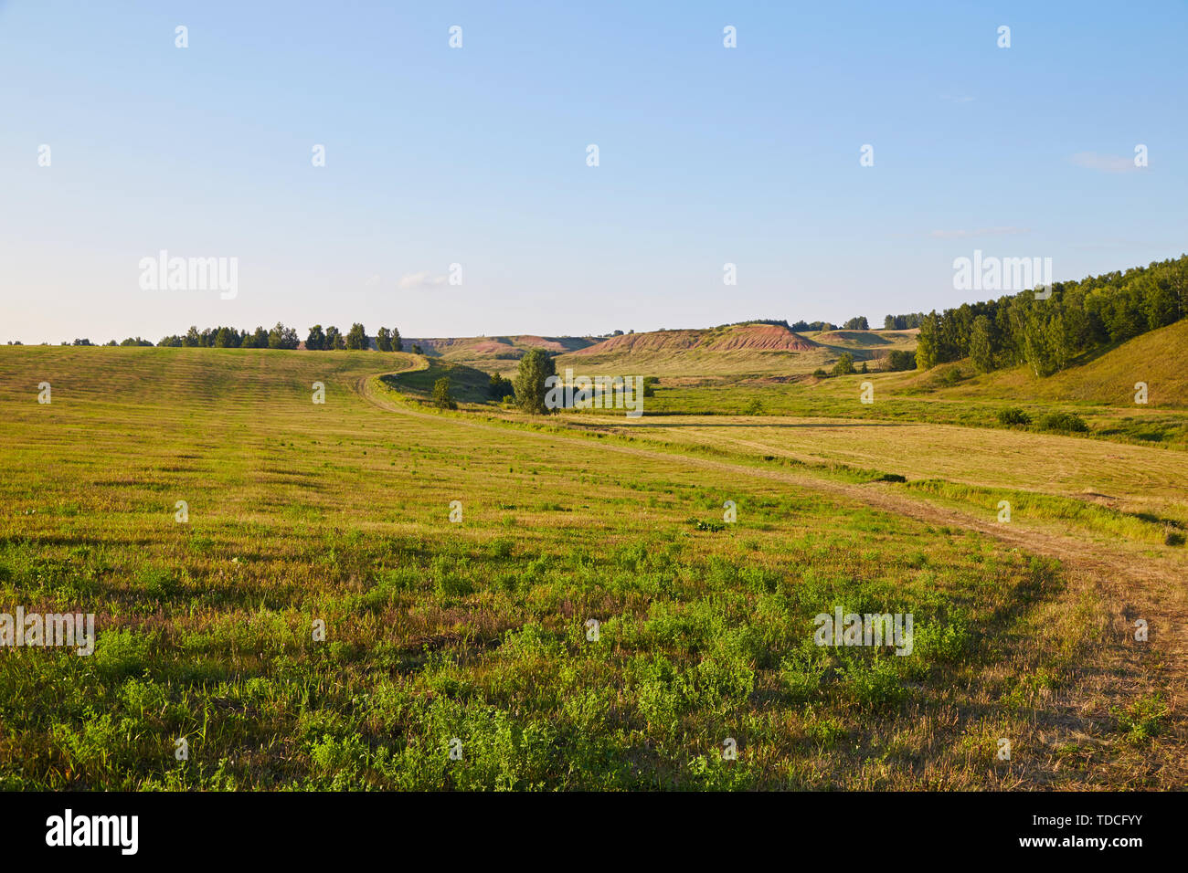 Sommer Landschaft der Baschkirischen Natur mit schönen Felder und Hügel, die der Natur von Italien Stockfoto