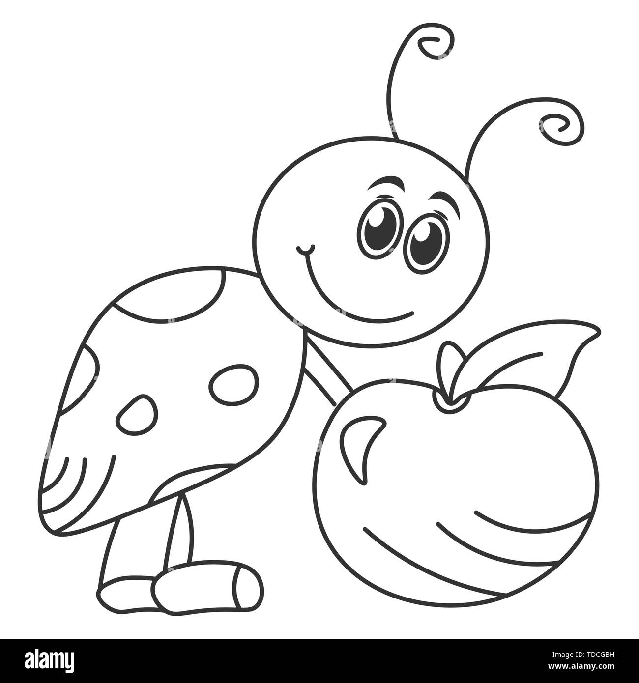 Cartoon Marienkäfer mit einem Apfel. Maßbild. Vector Illustration Stock ...