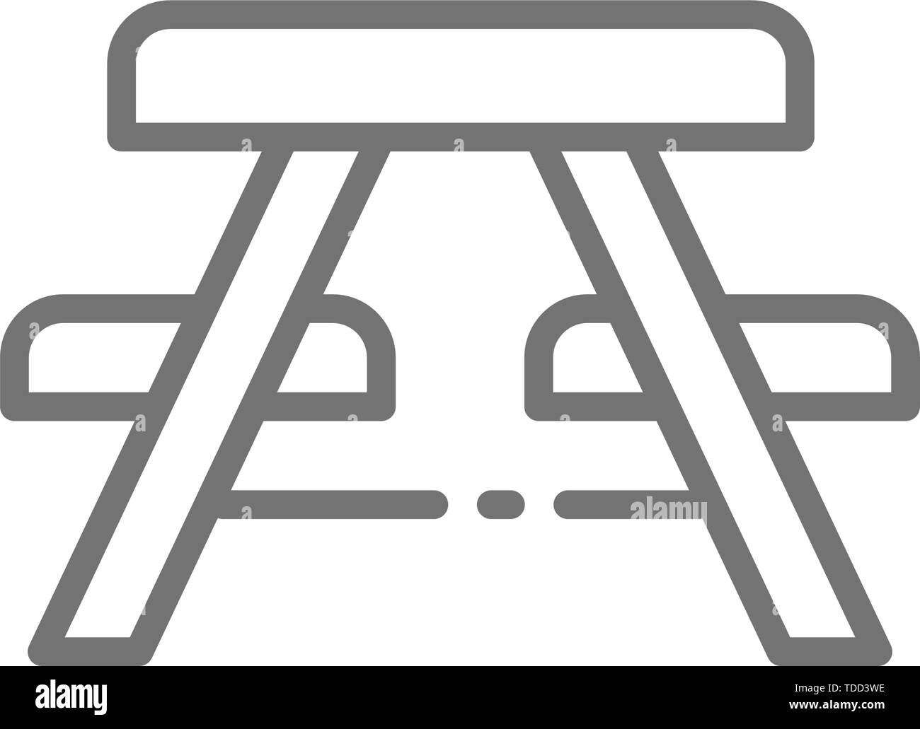 Picknick Tisch mit Bänken Symbol Leitung. Stock Vektor