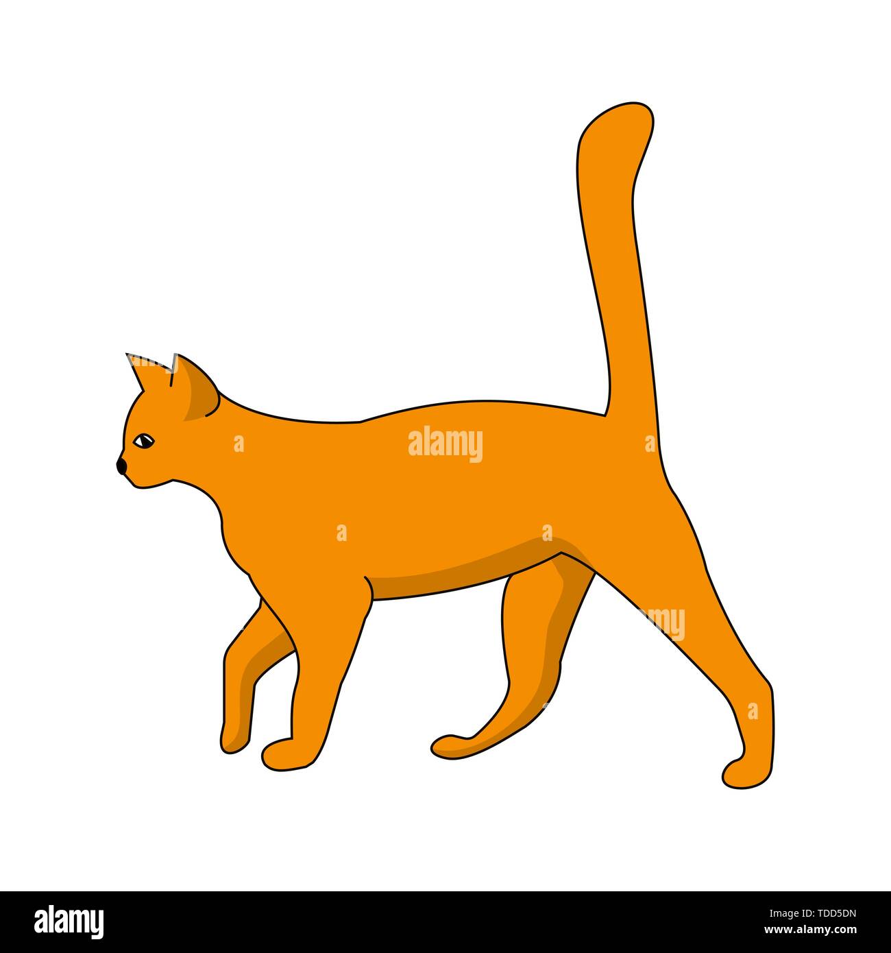 Rote Katze mit einem erhobenen Schwanz auf einem weißen Hintergrund. Cartoon silhouette Vector Illustration Stock Vektor