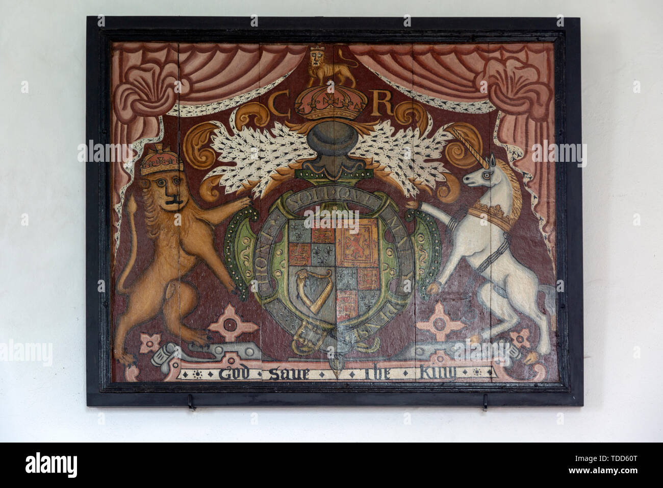 King George königlichen Wappen im Alpheton Kirche, Suffolk, England, Großbritannien Stockfoto