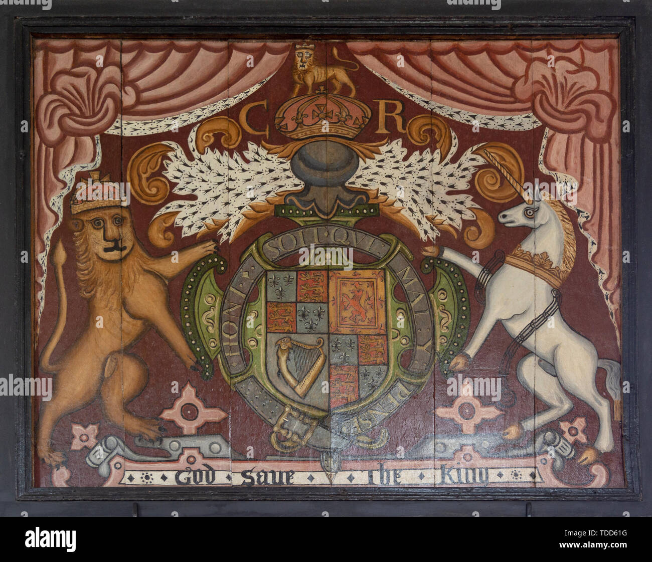 King George königlichen Wappen im Alpheton Kirche, Suffolk, England, Großbritannien Stockfoto