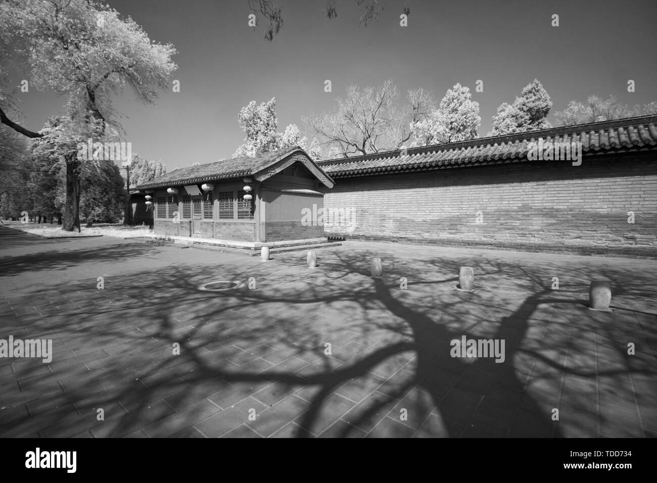 Infrarot schwarz-weiß im Tempel des Himmels Park gefilmt, West Gate Stockfoto