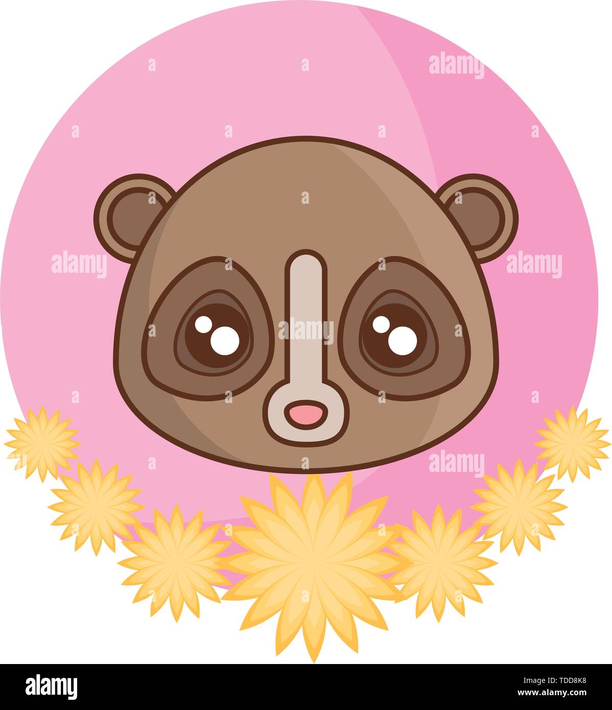 Leiter der Affe tarsier in Rahmen mit Blumen Vector Illustration Design Stock Vektor