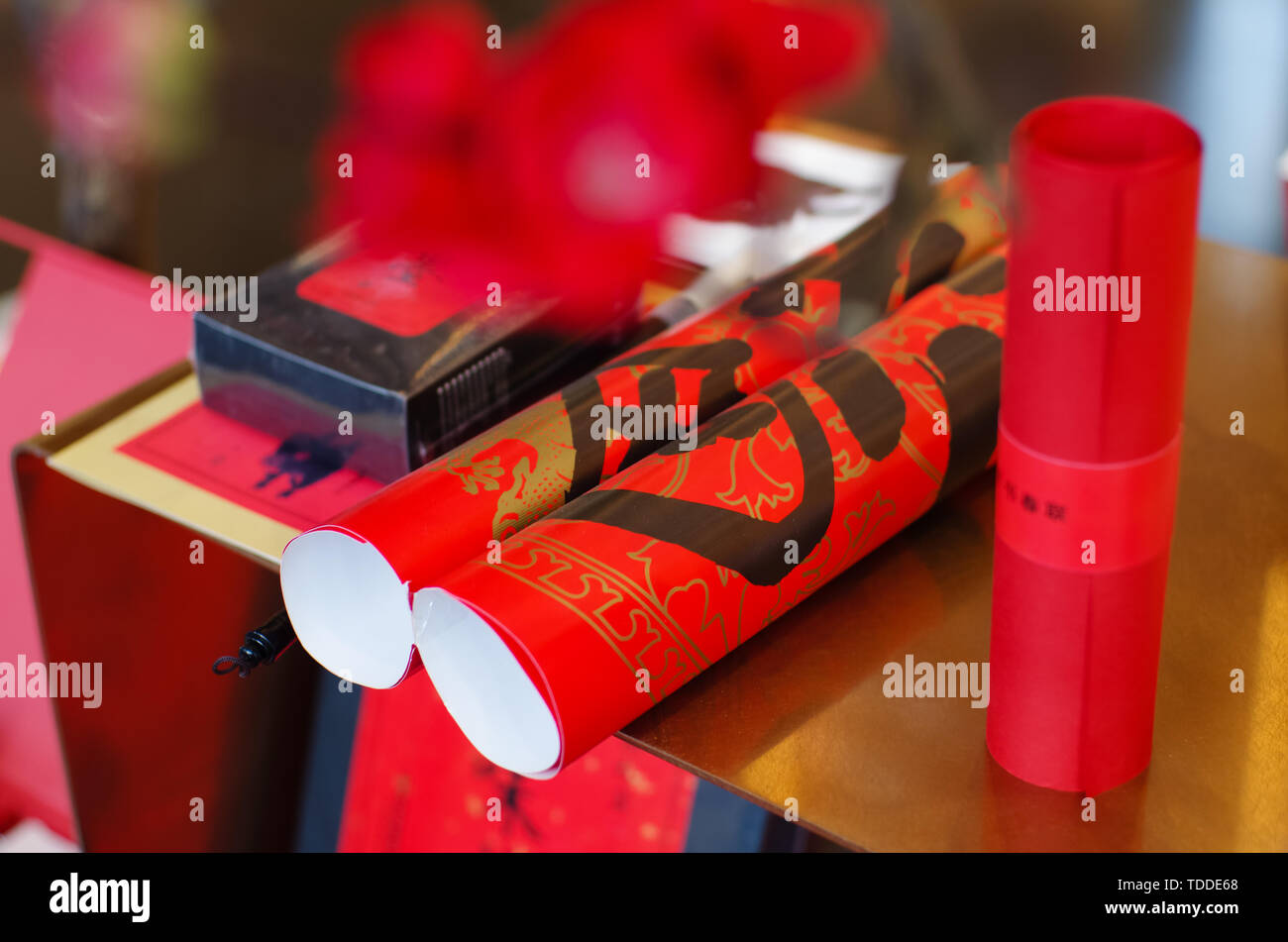 Das chinesische Neujahr Couplets und Lucky Zeichen Stockfoto
