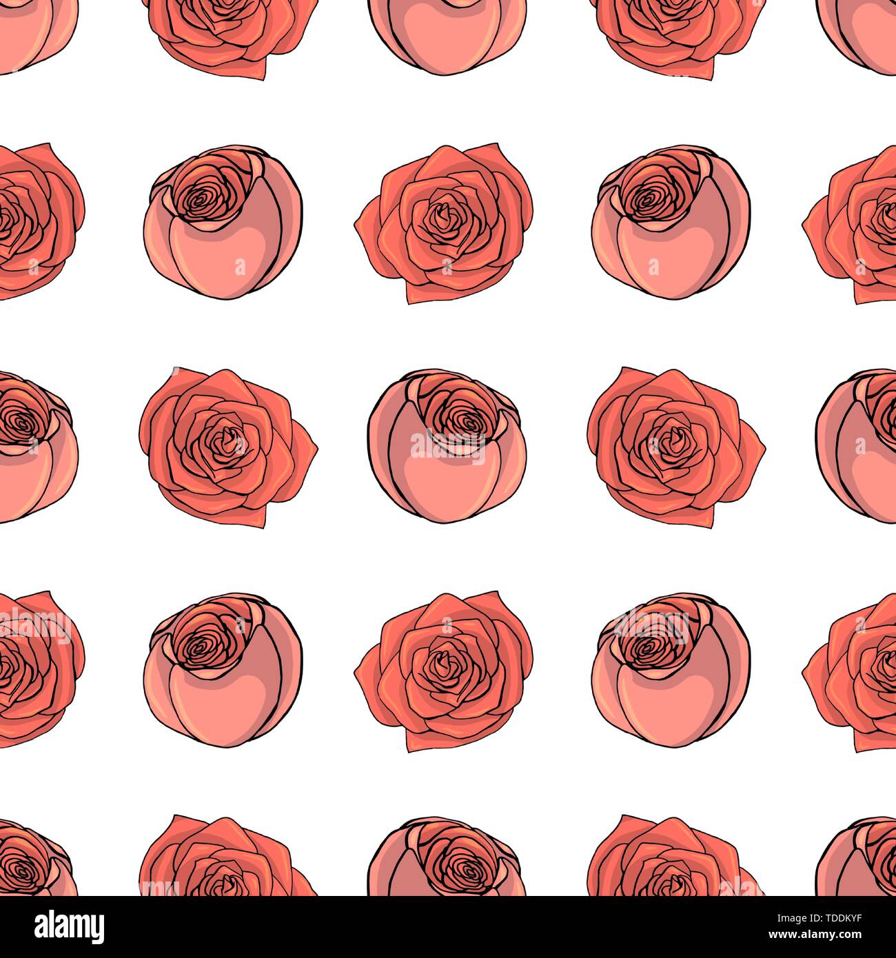 Hand gezeichnet doodle Stil rosa Blüten nahtlose Muster. weißen Hintergrund. Vektor illustration Stock Vektor