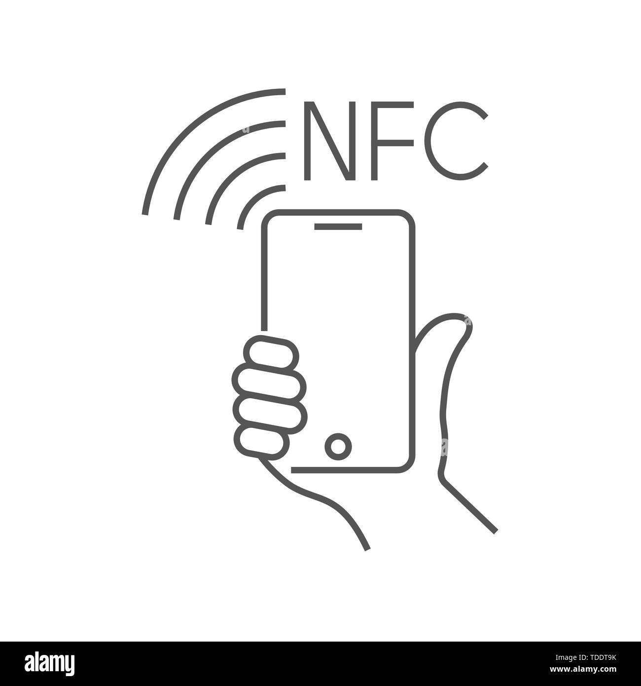 NFC-Technologie Zahlung, Vektor ounline Symbol. Hand und Smartphone. Contacless, Wireless Payment mit Kreditkarte Plastikkarte, Smartphone, POS-Terminal Stock Vektor