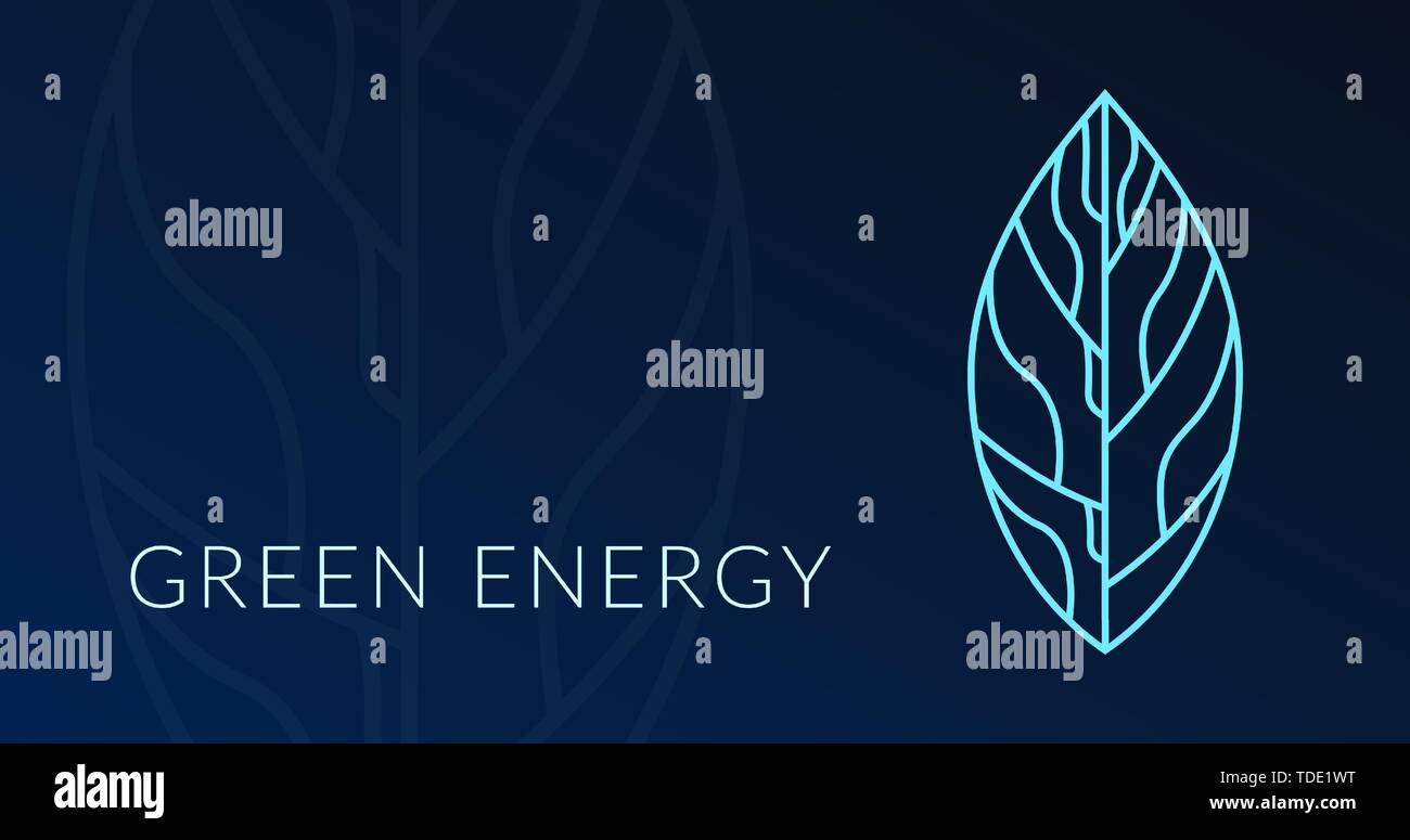 Grüne Energie, Hologramm leaf Logo Design, grüne Energie, Plakat, blau energetische leuchtet. Stock Vektor