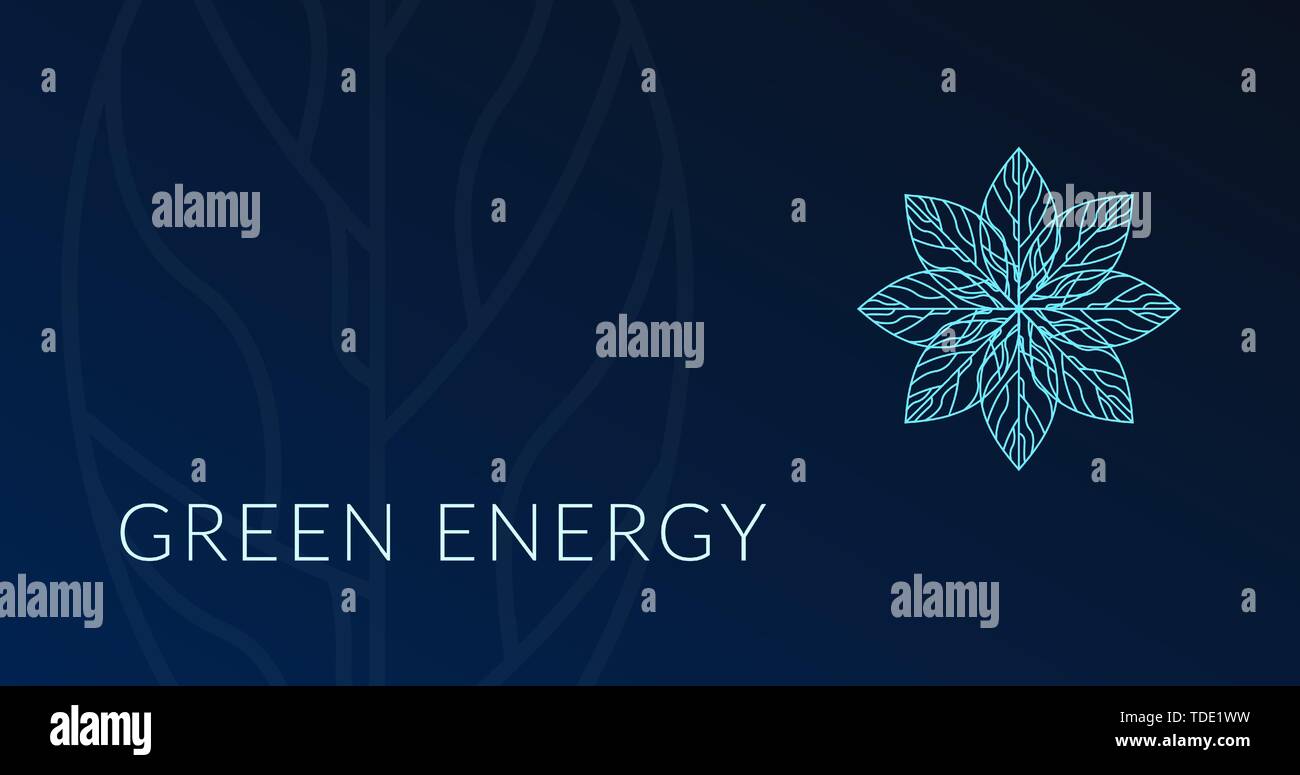 Grüne Energie, Hologramm leaf Logo Design, grüne Energie, Plakat, blau energetische leuchtet. Stock Vektor