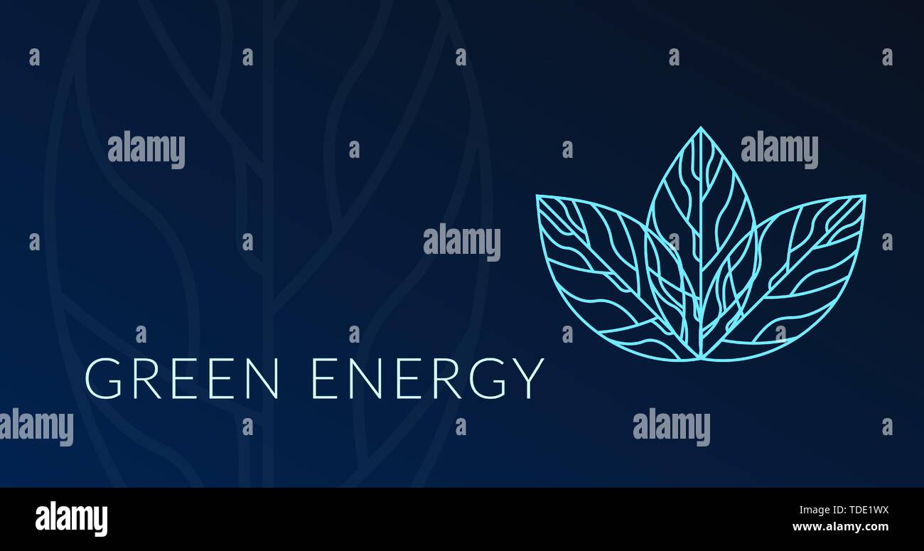 Grüne Energie, Hologramm leaf Logo Design, grüne Energie, Plakat, blau energetische leuchtet. Stock Vektor