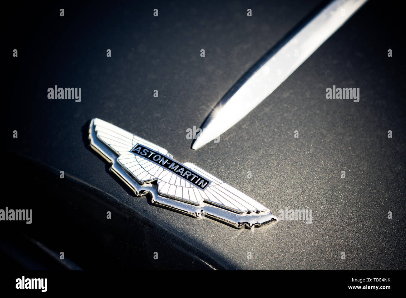 Lerwick, Shetlandinseln, Schottland, UK. 27. Mai 2010. Ein aston-martin Auto logo Badge. Stockfoto