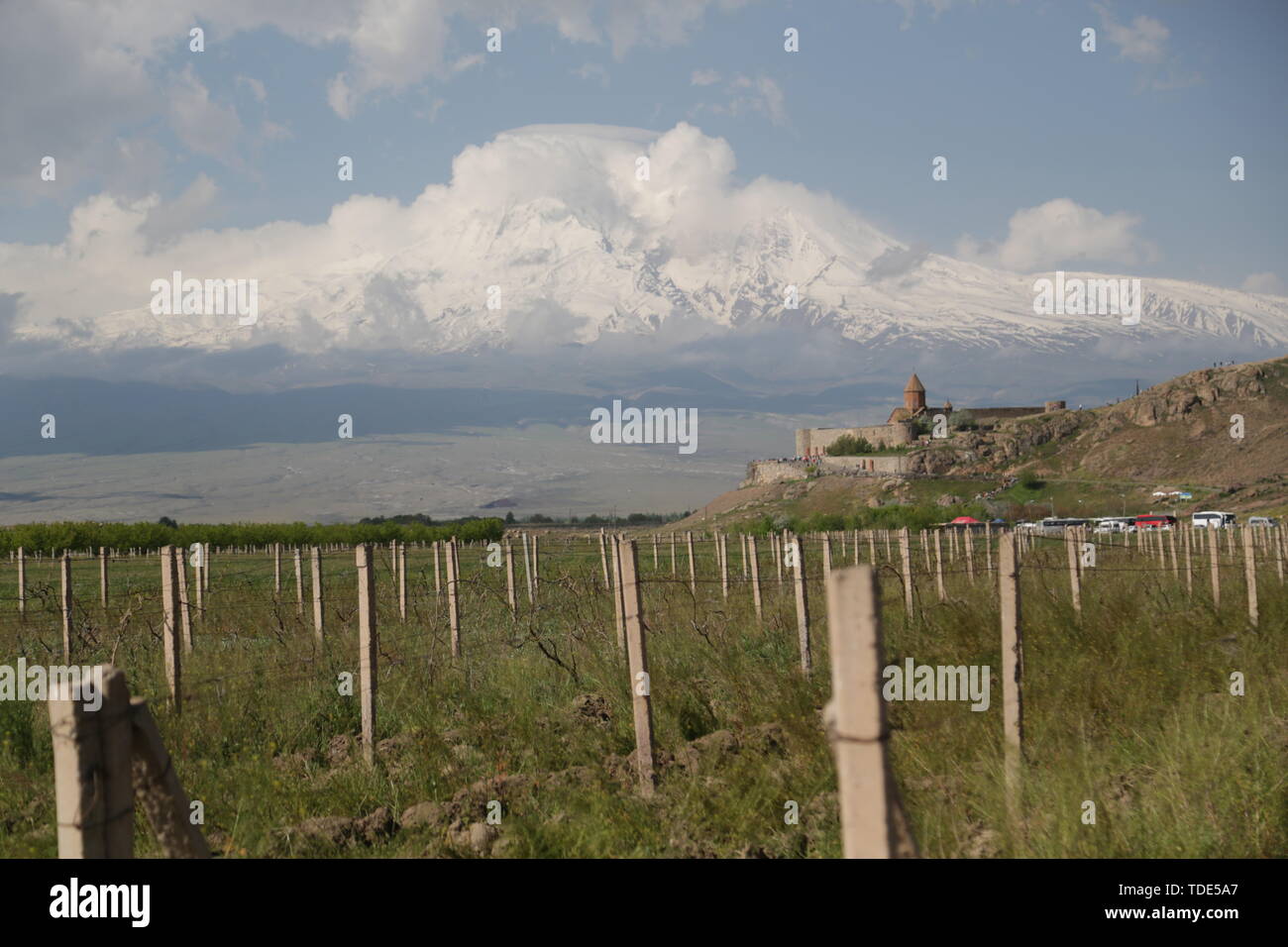 In Armenien Khor Virap das alte Kloster mittelalterlicher Architektur in der Nähe der Berg und die ararat Stockfoto