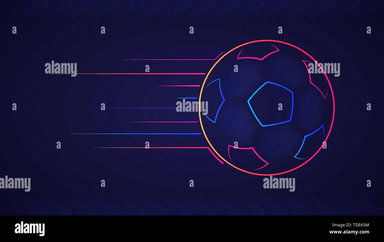 Fußball-Europameisterschaft hellen Hintergrund. Vector Illustration der abstrakten leuchtende Neon farbigen Fußball und Sechskant Raster über blauer Hintergrund Stock Vektor