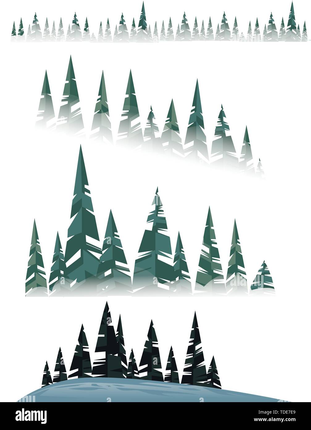 Satz Winter immergrüne Nadelwald Bäume auf weißem Hintergrund flachbild Vector Illustration. Stock Vektor