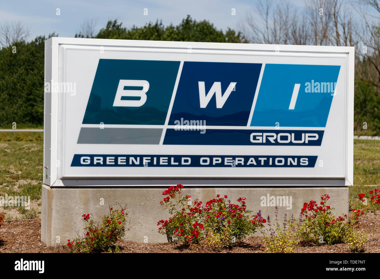 Greenfield - ca. Juni 2019: BWI-Gruppe Lage. BeijingWest erwarb die ehemaligen Delco und Delphi Fahrwerk und Bremse Abteilung II Stockfoto