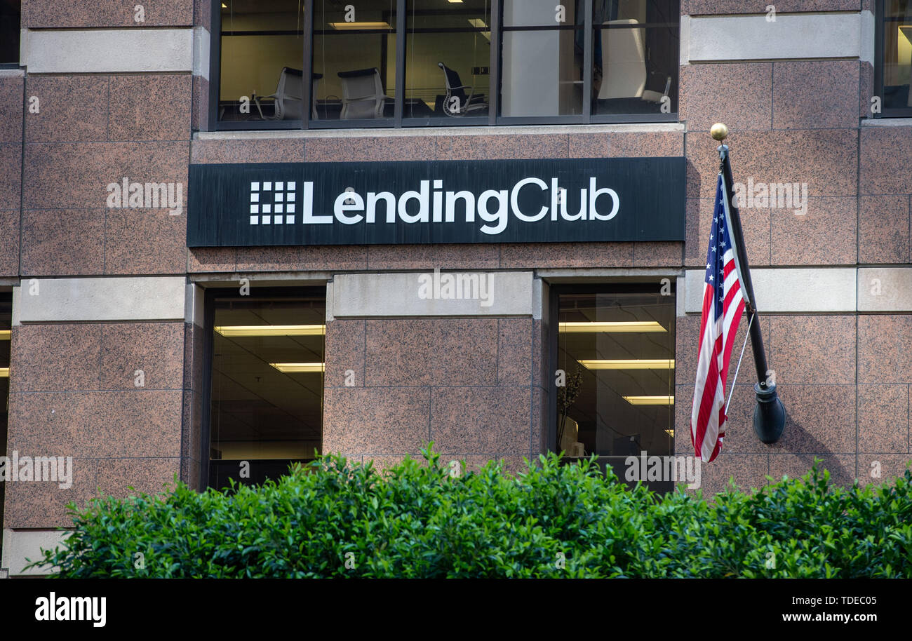 San Francisco, USA. 02 Mai, 2019. Die Kreditvergabe Club Logo kann in der Zentrale in der Innenstadt von San Francisco gesehen werden. Die Plattform vermittelt Kredit zwischen Verbrauchern. Credit: Andrej Sokolow/dpa/Alamy leben Nachrichten Stockfoto